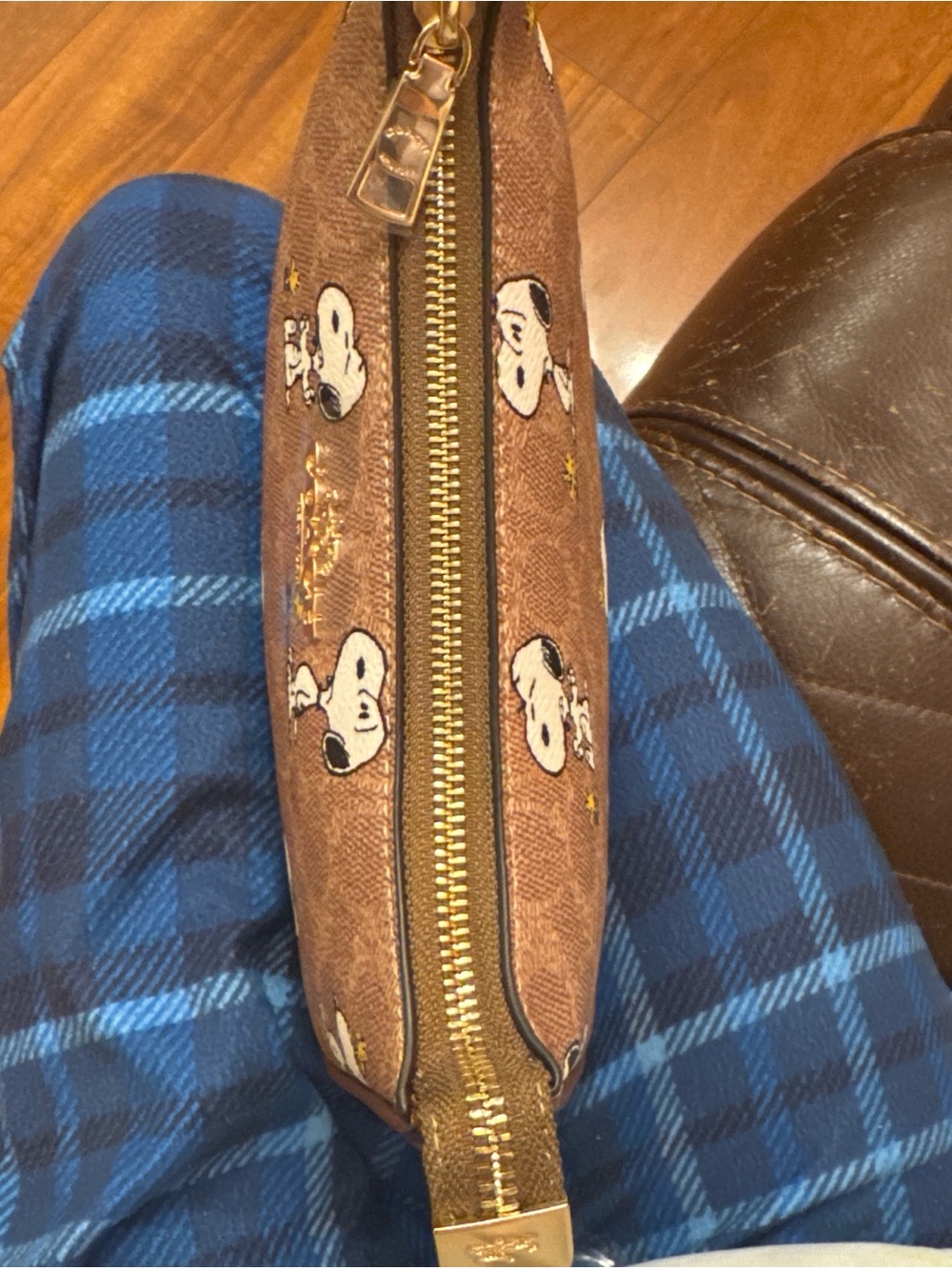 Coach Brown Snoopy Print Mini Shoulder Bag with Yellow Accents - Picture 2 of 3